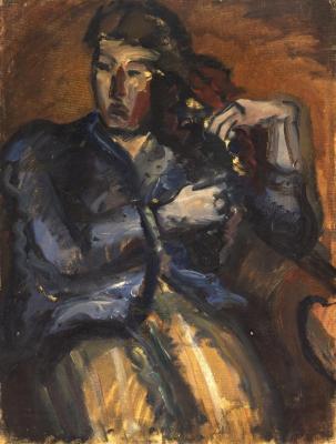 [Woman combing her hair]