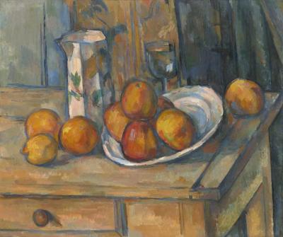 [Still life with pitcher, glass, and orange]