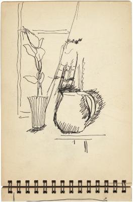[Still life with plant in vase and pitcher] Gyral Sketch Book 1, page 34