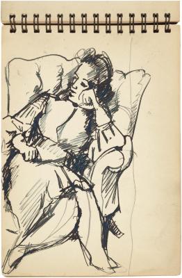 [Woman in armchair] Gyral Sketch Book 1, page 24