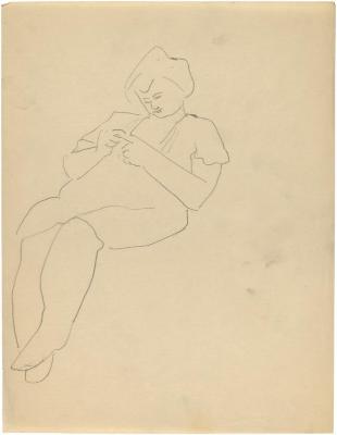 [Seated woman knitting]