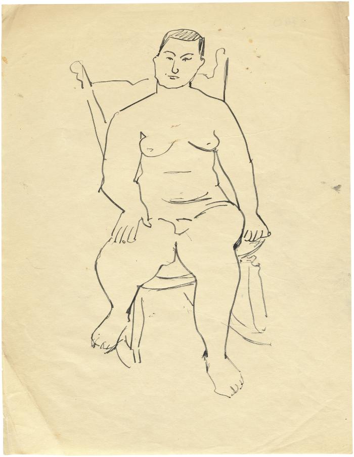 [Female nude in rocking chair]