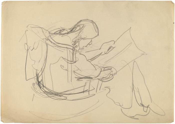 [Woman in chair reading]