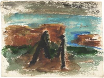 [Figures near rocky coast]