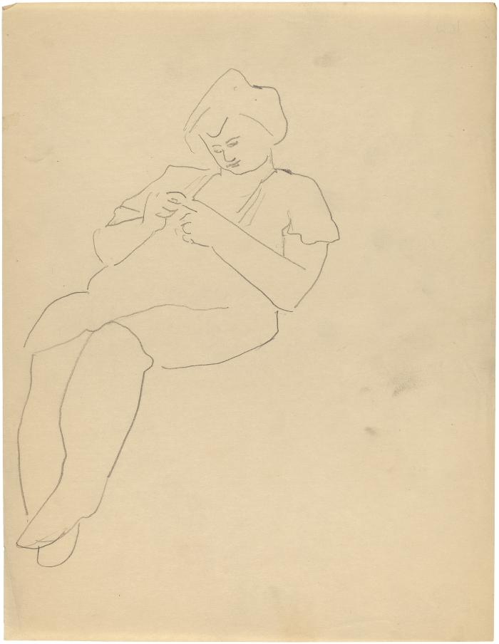 [Seated woman knitting]