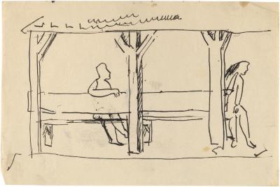 [Figures in a pavilion]