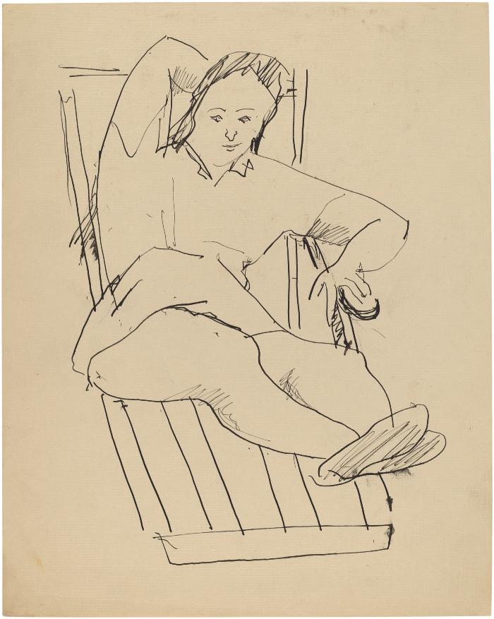 [Woman on deck chair]