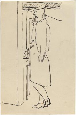 [Woman standing by window]