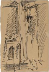 [Woman standing by window]