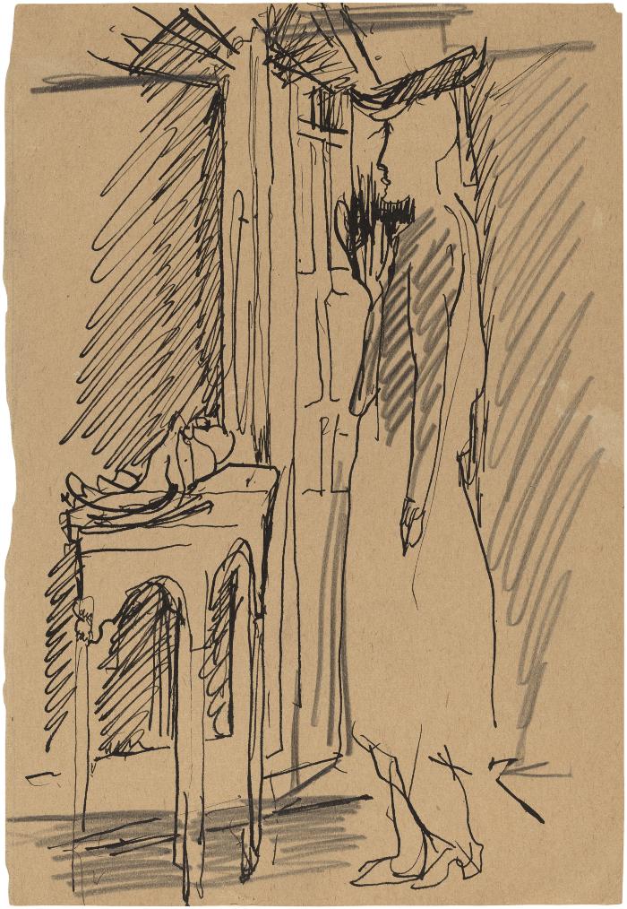 [Woman standing by window]