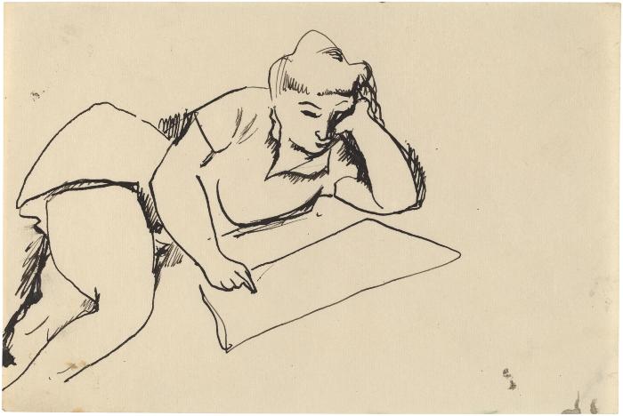 [Reclining woman reading]