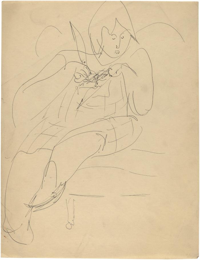 [Seated woman knitting]