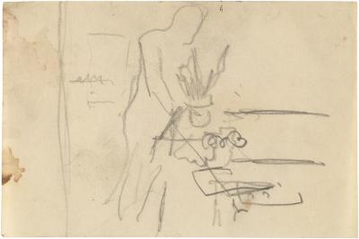 [Female nude by table]