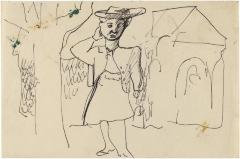 [Woman standing beside tree]