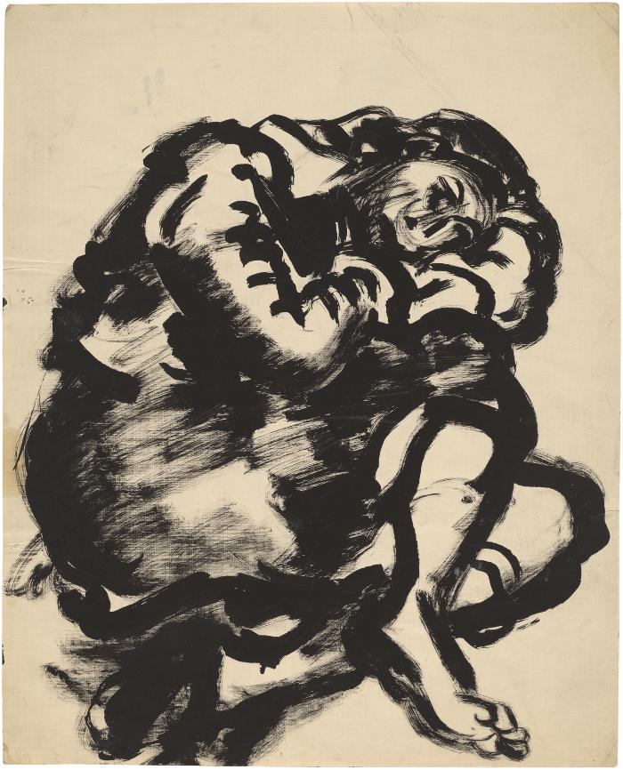 [Reclining woman in curled position]