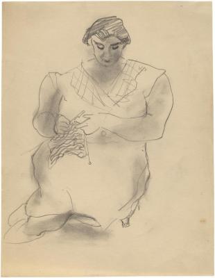 [Seated woman knitting]