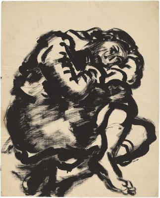 [Reclining woman in curled position]