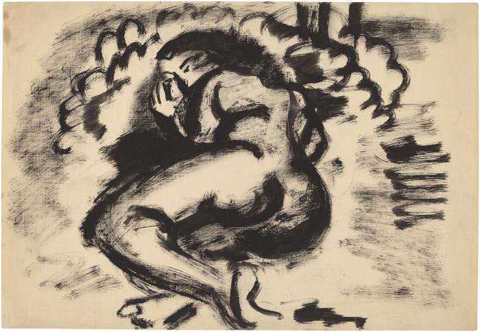 [Reclining female nude outdoors]