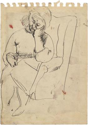 [Woman in armchair reading]