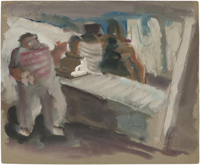 [Figures in ice cream parlor]