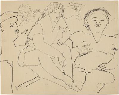 [Three figures in outdoor setting]