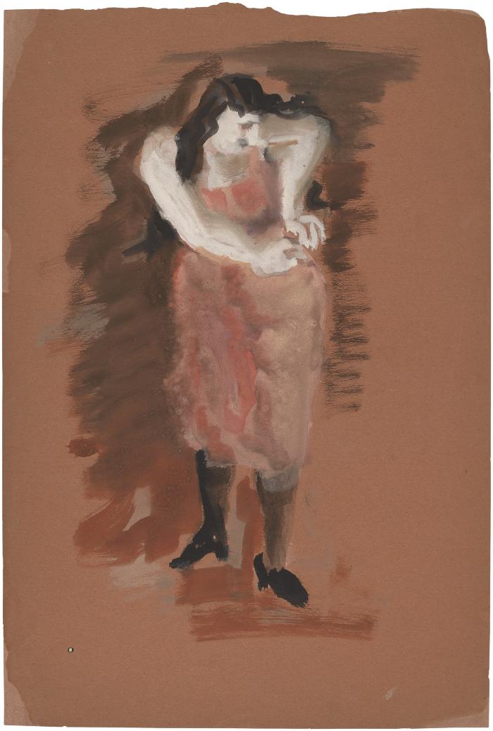 [Woman adjusting skirt]