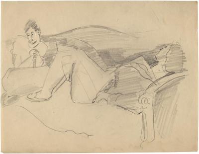 [Two women on sofa]