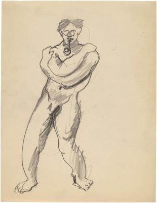 [Standing male nude with pipe]