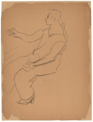 [Woman seated at table]