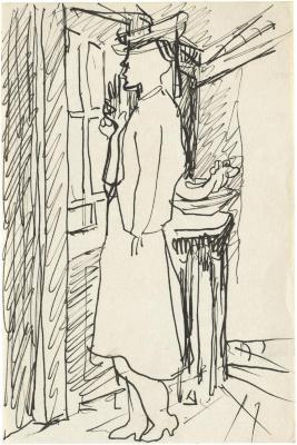 [Woman standing by window]