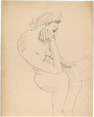[Seated female nude reading]