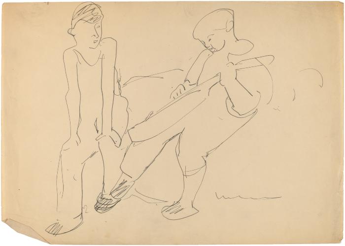 [Two seated boys, one with mandolin]