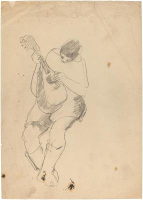 [Seated figure with mandolin]
