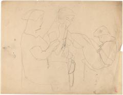 [Three seated figures]