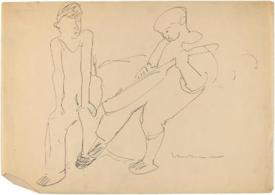 [Two seated boys, one with mandolin]