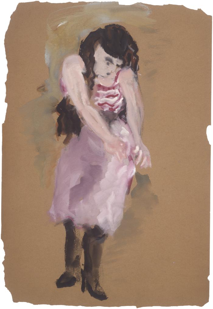 [Woman adjusting skirt]