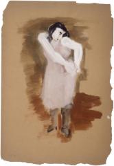 [Woman adjusting skirt]