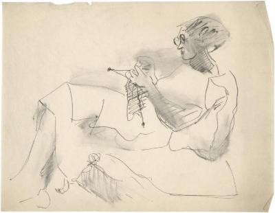 [Seated woman knitting]