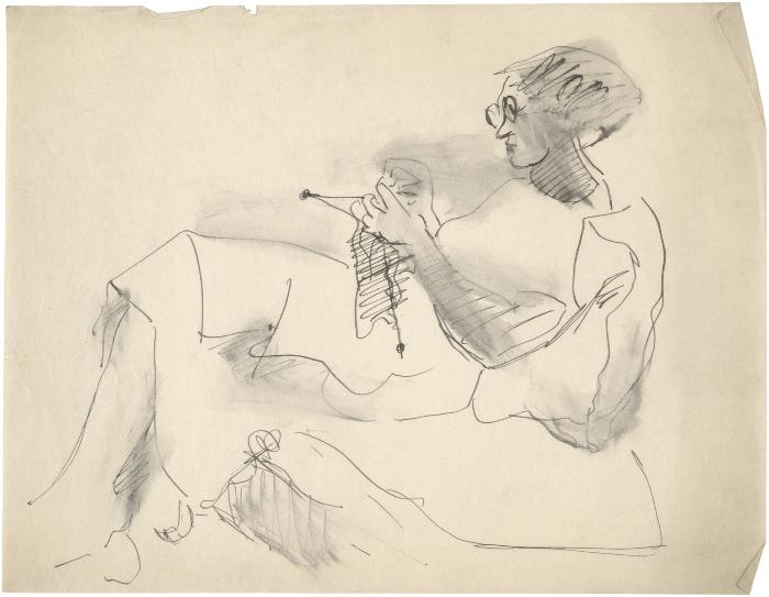 [Seated woman knitting]