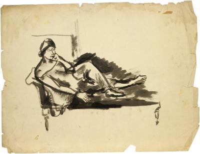 [Reclining woman on sofa]