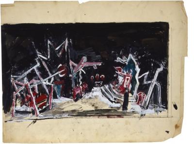 [Stage set with figure]