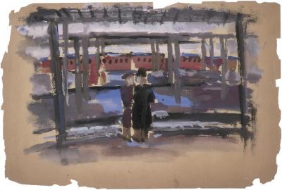 [Figures on train platform]