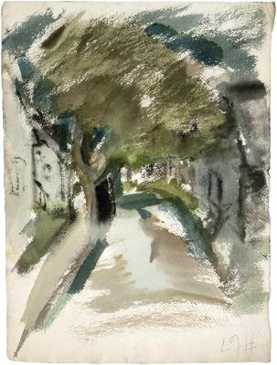 [Tree-lined street with houses]