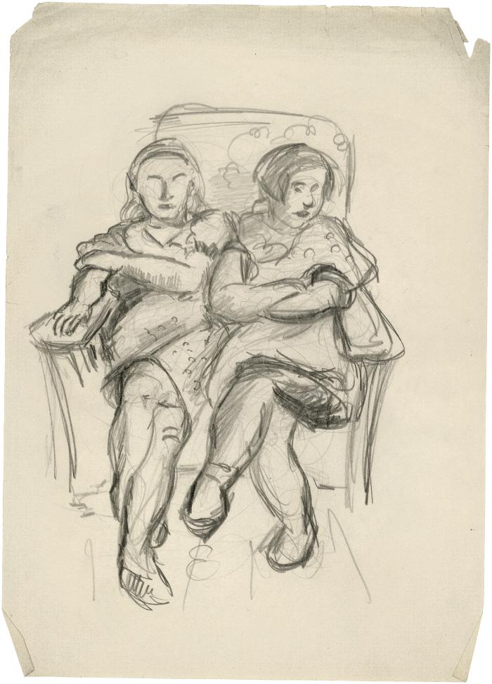 [Two girls in armchair]