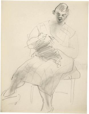 [Seated woman knitting]