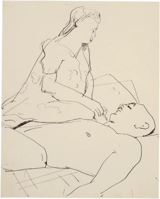 [Reclining man and seated woman]