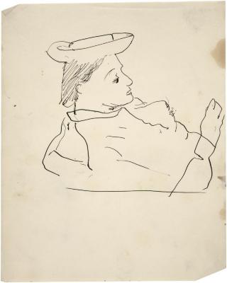 [Reclining woman wearing hat]