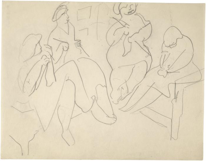 [Seated women knitting]