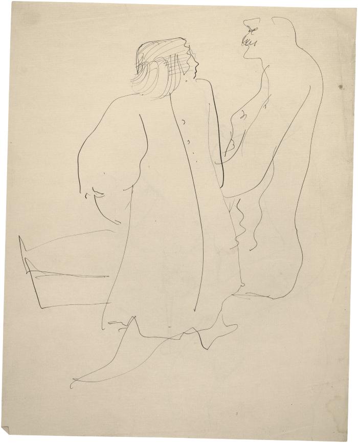 [Woman and seated man]