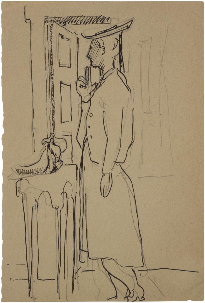 [Woman standing by window]